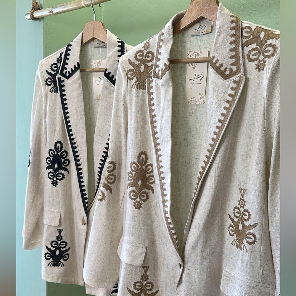 Embroidered Women's Blazer - Black and Brown - Picture 3 of 6